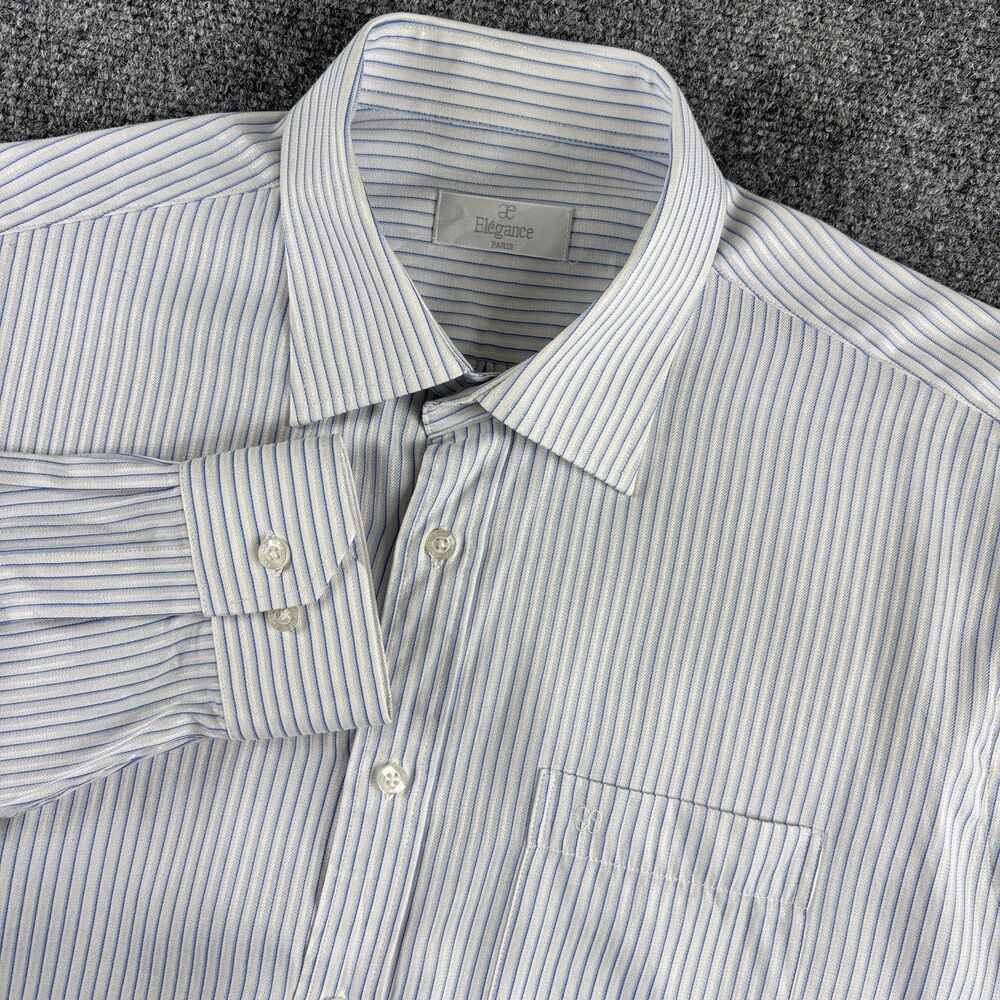 Elegance Shirt Mens 105 US L-XL White Blue Stripe Pocket ee